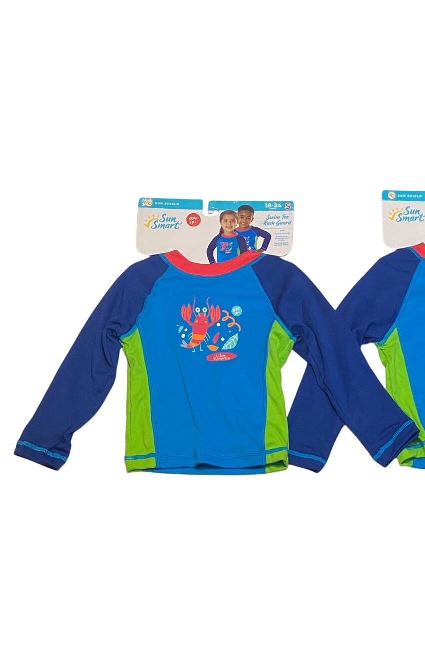 New Boys & Girls Swim Tee Rash Guard Lobster Theme Sm. 18-24 Months SPF 50+
